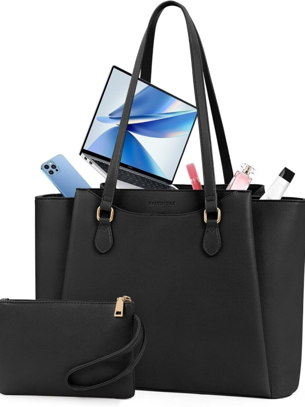 Stylish Waterproof Laptop Bag for Women, 15.6" Tote with Clutch, Office